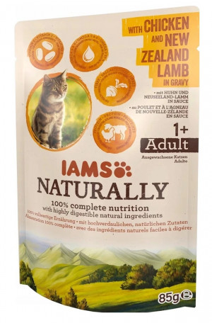 IAMS Naturally Adult with chicken and New Zealand lamb in gravy - nassfutter für Katzen - 85g
