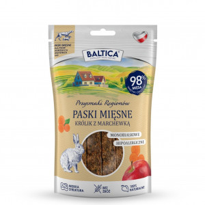 BALTICA Przysmaki Regionów Mono Fleischstreifen Kaninchen mit Karotte – Leckerli für Hunde – 90 g