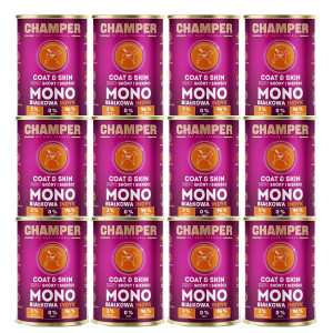 CHAMPER Coat & Skin Monoprotein Pute – Nassfutter für Hunde – 12×400 g