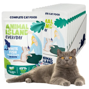 ANIMAL ISLAND Everyday White fish fillets in broth - nassfutter für Katzen - 12 x 85g