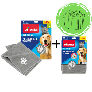 VILEDA Pet Pro XL Mikrofaserhandtuch für Haustiere 100x65 cm + GRATIS! VILEDA Pet Pro Mikrofaserhandtuch M 70x45 cm