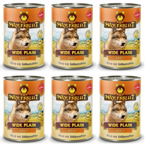 WOLFSBLUT Wide Plain Horse meat with sweet potatoes - Nassfutter für Hunde - 6x395g