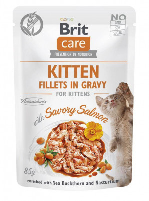 BRIT Care Cat Kitten Savory Salmon Pouch – Nassfutter für Katzen – 85 g