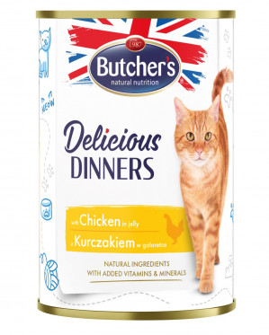 BUTCHER'S Delicious Dinners Hühnerstückchen in Gelee - Nassfutter für Katzen - 400g