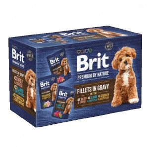 BRIT Premium by nature Dog Filets in gravy Huhn, Lamm und Rindfleisch - Nassfutter für Hunde - 12x85g