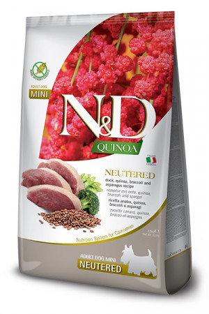 FARMINA N&D Quinoa Dog Duck, Broccoli, Asparagus Neutered Adult Mini - Trockenfutter für Hunde - 2.5 kg