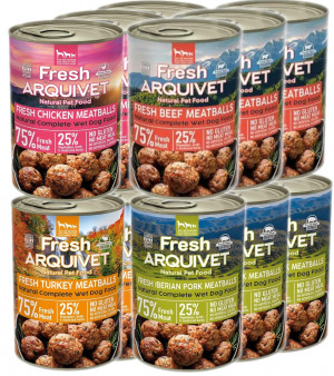 ARQUIVET Frische Fleischbällchen Mix Geschmacksrichtungen - Nassfutter für Hunde - 12x400g
