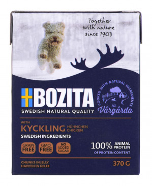 BOZITA Nasses Hundefutter Stückchen in Gelee Huhn 370 g