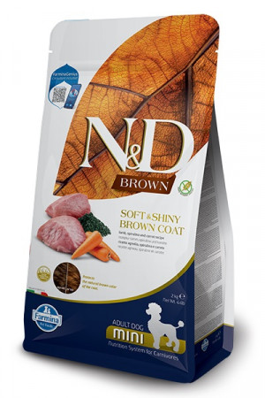 FARMINA N&D Brown Dog Lamb, Spirulina&Carrot Adult Mini - Trockenfutter für Hunde - 2 kg