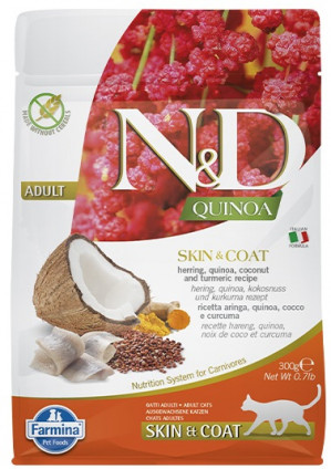 FARMINA N&D Quinoa Skin&Coat Cat Herring and Coconut Adult - Trockenfutter für Katzen - 300 g 