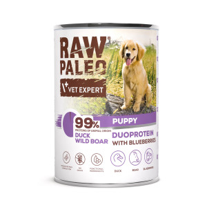 RAW PALEO Duoprotein Duck & Boar Puppy - Nassfutter für Hunde - 400g