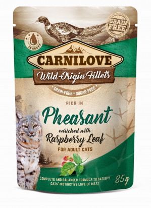CARNILOVE CAT POUCH Nasses Katzenfutter Fasan, Himbeerblatt 85 g