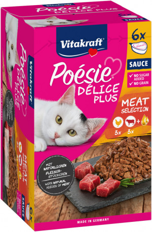 VITAKRAFT POESIE DELICE PLUS Huhn und Rind – Nassfutter für Katzen – 6x85g