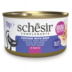 SCHESIR Chicken with beef in broth - nassfutter für Katzen - 70g