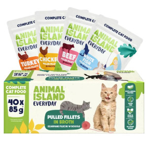 ANIMAL ISLAND Everyday Beef, chicken, turkey and white fish fillets in broth - nassfutter für Katzen - 40 x 85g