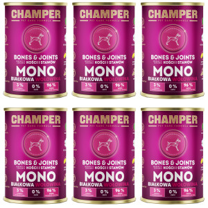 CHAMPER Bones & Joints Monoprotein Rind – Nassfutter für Hunde – 6×400 g