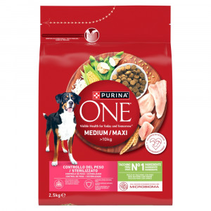 PURINA One Adult Medium/Maxi Weight Control/Sterilized Rich in turkey with rice - trockenfutter für Hunde - 2,5kg