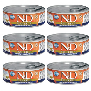 FARMINA N&D Pumpkin Lamb, Pumpkin & Blueberry – Nassfutter für Katzen – 6 x 70 g