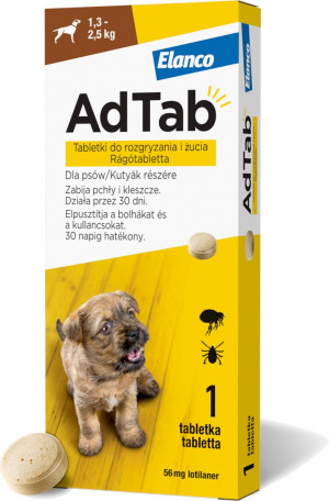 ELANCO AdTab Floh- und Zeckentabletten für Hund (1,3-2,5 kg) - 1x 56mg 