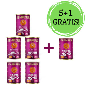 CHAMPER Coat & Skin Rindfleisch – Nassfutter für Hunde – 5x400g + 1 Dose GRATIS!