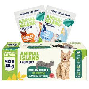 ANIMAL ISLAND Everyday Turkey and White fish fillets in broth - nassfutter für Katzen - 40 x 85g