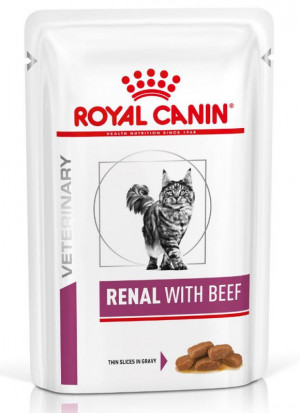 ROYAL CANIN Vet Renal Feline with Beef Nasses Katzenfutter Stückchen in Sauce Huhn, Schweinefleisch, Rindfleisch 12x85 g