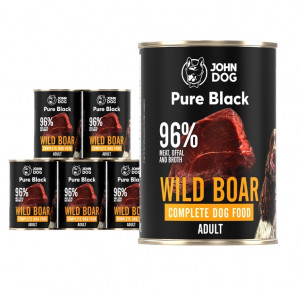 JOHN DOG Pure Black Wild Boar - Nassfutter für Hunde - 6 x 400g