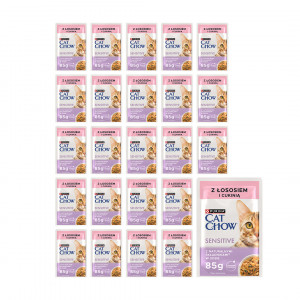 PURINA CAT CHOW Sensitive mit Lachs und Zucchini in Soße – Nassfutter für Katzen – 24x85 g