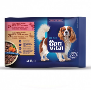 OPTIVITAL Tasty shreds with beef and duck in gravy - Nassfutter für Hunde - 4x85g