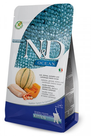 FARMINA N&D Ocean Cat Cod, Shrimp, Pumpkin and Cantaloupe Melon Kitten- Trockenfutter für Katzen - 1.5 kg 