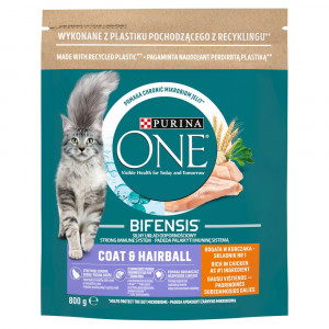 PURINA One Bifensis Coat & Hairball Chicken - Trockenfutter für Katzen - 800 g 