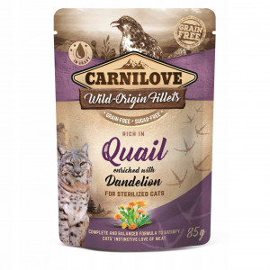 CARNILOVE CAT POUCH Nasses Katzenfutter Wachtel, Löwenzahn 85 g