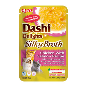 INABA CAT Dashi Delights Seidige Brühe Huhn mit Lachs - Leckerbissen für Katzen - 40g