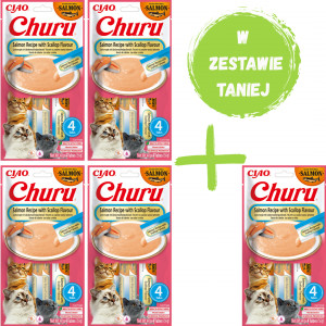INABA Cat Churu Lachs mit Jakobsmuschel - Katzenleckerli - 4x(4x14g) + FREE