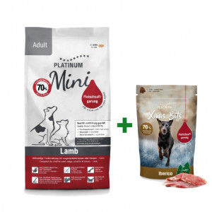 PLATINUM Adult Lamb Mini – halbfeuchtes Hundefutter – 900 g + PLATINUM Xmas-Bits Iberico 150 g Leckerli GRATIS