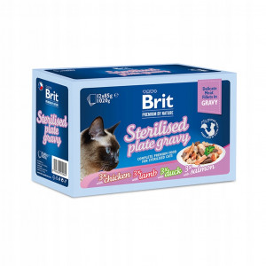 BRIT Premium by Nature Sterilised Plate Beutel in Soße Mix aus Geschmacksrichtungen - Nassfutter für Katzen - 12x85g