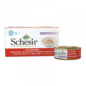 SCHESIR Hähnchenfilets mit Ente in Brühe – Nassfutter für Katzen – 6x50g