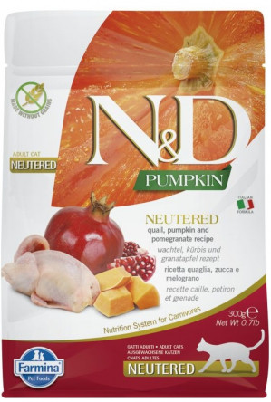 FARMINA N&D Pumpkin Cat Quail and Pomegranate Neutered Adult - Trockenfutter für Katzen - 300 g 