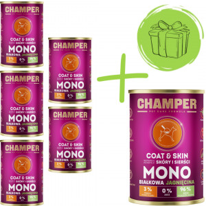 CHAMPER Coat & Skin Monoprotein Lamm - Nassfutter für Hunde - 5x400g + 400g GRATIS