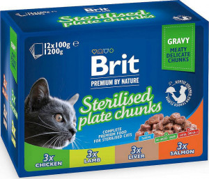 BRIT Premium Cat Sterilised Plate - Nassfutter für Katzen - 12x100g 