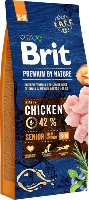 BRIT Premium by Nature Senior Small&Medium Chicken - Trockenfutter für Hunde - 15 kg