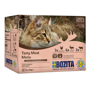 BOZITA Tasty meat menu Multibox Geschmacks-Mix in Gelee - Nassfutter für Katzen - 12 x 85g