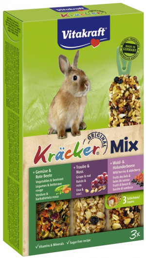 VITAKRAFT KRACKER Waldfrüchte/Walnüsse/Gemüse - Leckerbissen für Kaninchen - 3 Stück