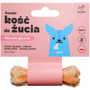 AZANKI Hypoallergener Knochen aus Hirschhaut mit Kaninchen und Leinsamen MINI – Leckerli für Hunde – 10 cm