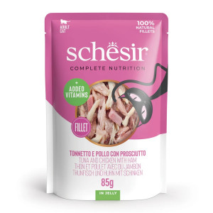 SCHESIR in jelly Tuna and chicken with ham - nassfutter für Katzen - 85 g