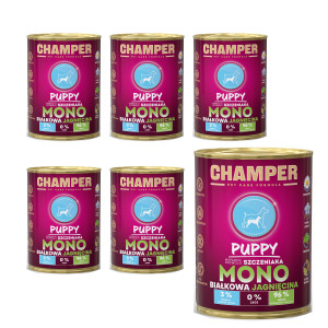 CHAMPER Puppy Monoprotein Lamm – Nassfutter für Welpen – 6×400 g