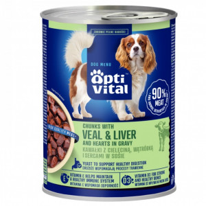 OPTIVITAL Chunks with veal and liver in gravy - Nassfutter für Hunde - 415g