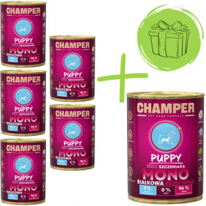 CHAMPER Puppy Monoprotein Rind - Nassfutter für Hunde - 5x400g + 400g GRATIS