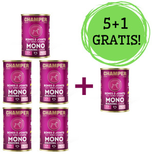 CHAMPER Bones & Joints Lachs – Nassfutter für Hunde – 5x400g + 1 Dose GRATIS!