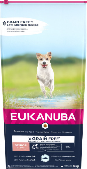 EUKANUBA Grain Free Senior small/medium breed, Ocean fish - Trockenfutter für Hunde - 12 kg